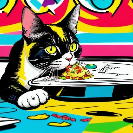 Cat Eats Taco in Vibrant Pop-Art Style