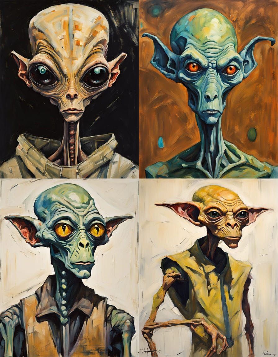 Egon Schiele-Inspired Portrait of a Tall Alien