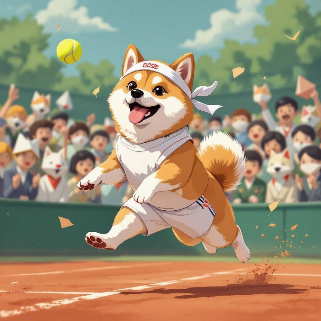 Shiba Inu Tennis Player in Japanese Art Style