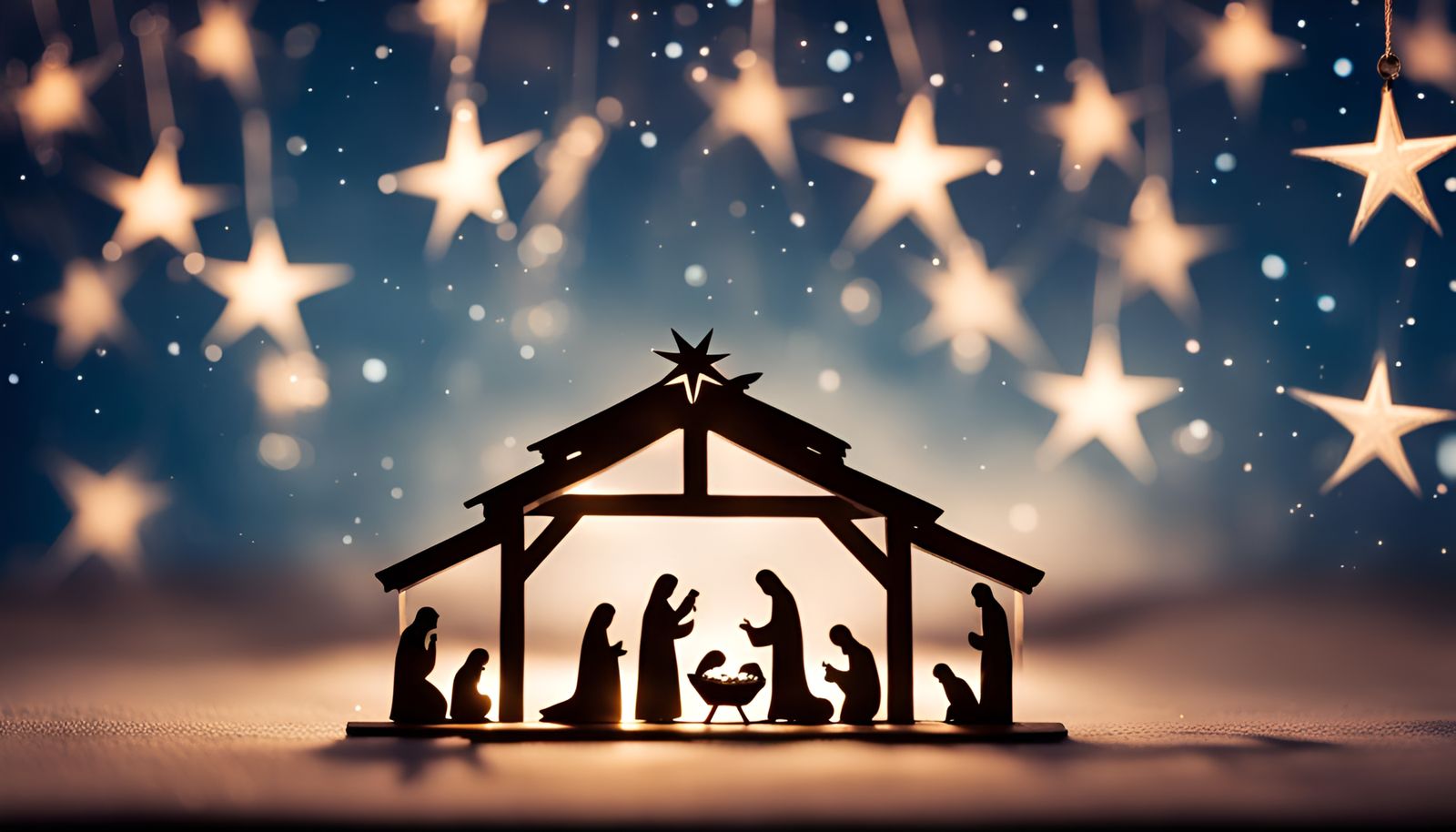 Nativity Scene Christmas Card with Bokeh