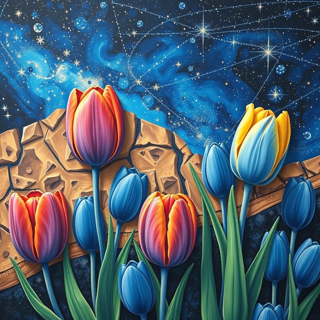 Blue Tulips in a Lascaux Cave Painting