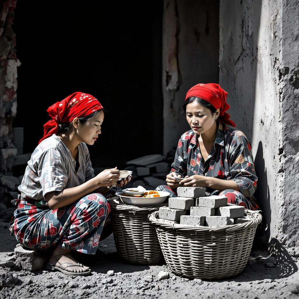 1935 Samsui Woman Eating Lunch at Singapore Construction Sit...