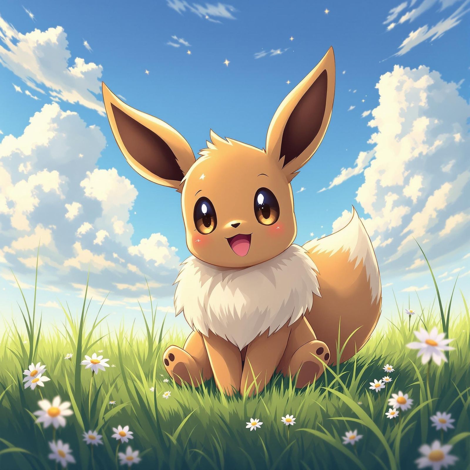 Charming Anime-Inspired Eevee in a Sunny Meadow
