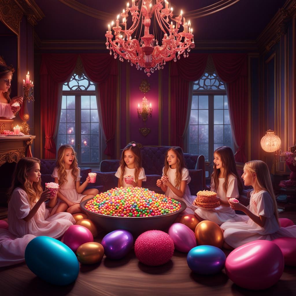 Girls' Sleepover Party in Mansion: Detailed Matte Painting