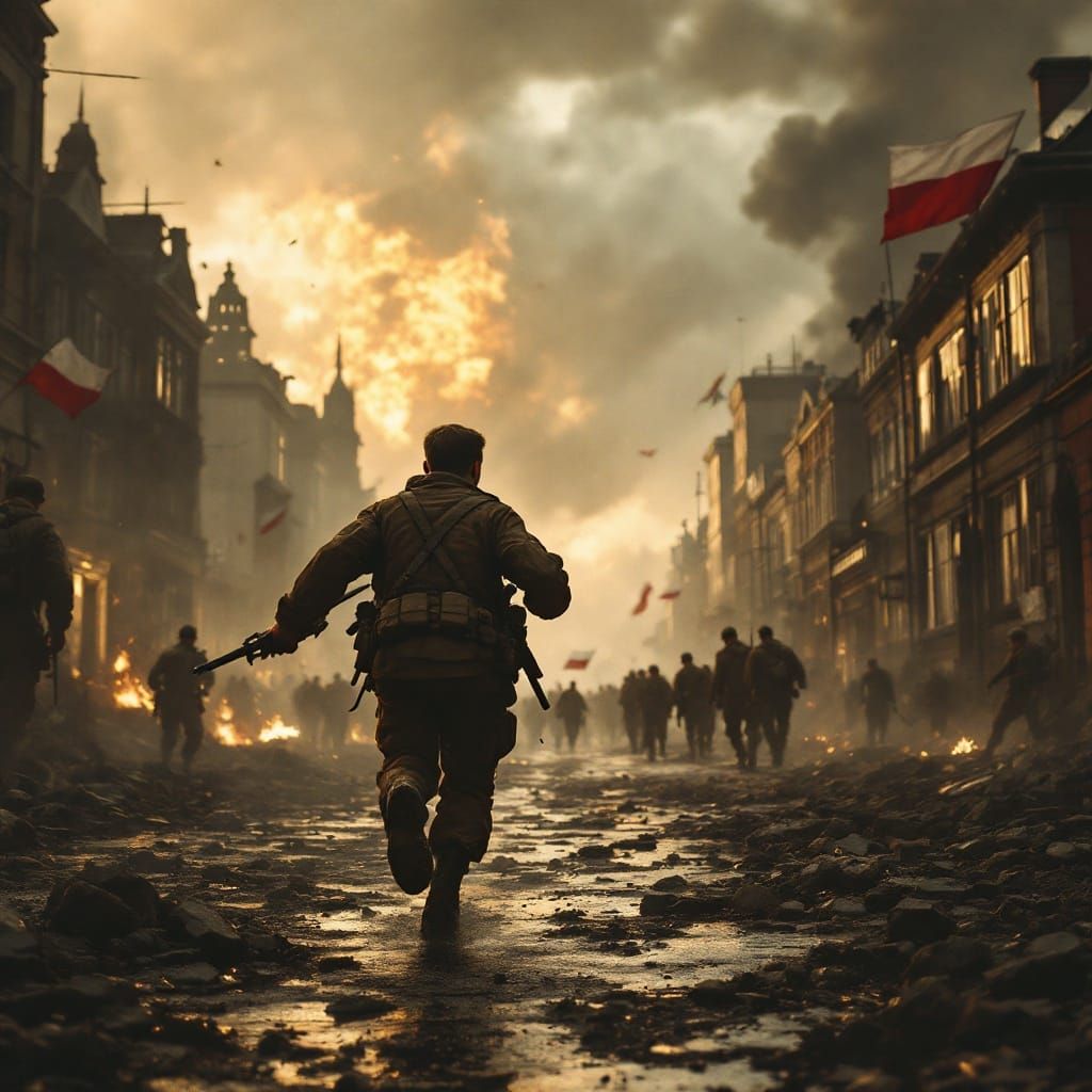 Warsaw Uprising: Dramatic Scene in Hyper-Realistic Style