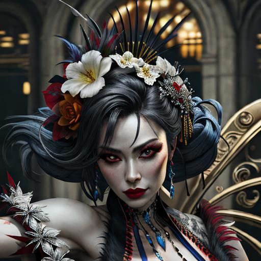 Photorealistic Courtesan in Vibrant Colors