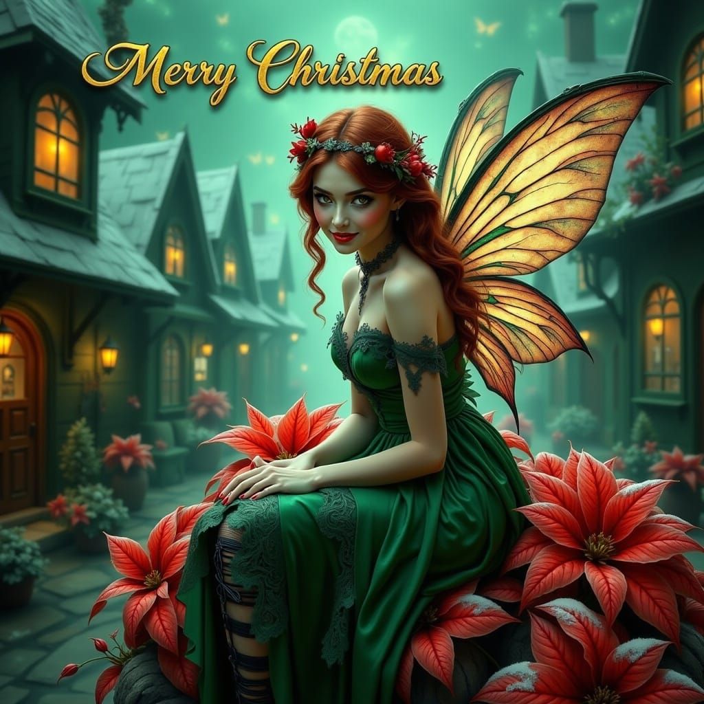Enchanted Christmas Fairy Amidst Snowy Village
