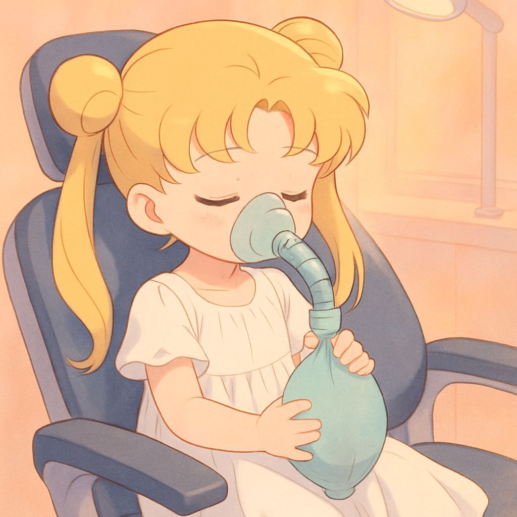 Anime-Inspired Girl in Dentist Chair: Soft Pastel Dream