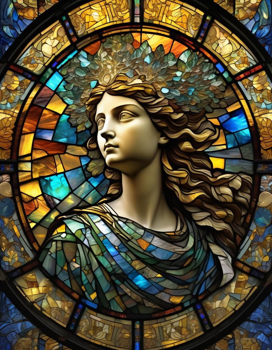 Stained Glass Erato in Neo-Cubism Style