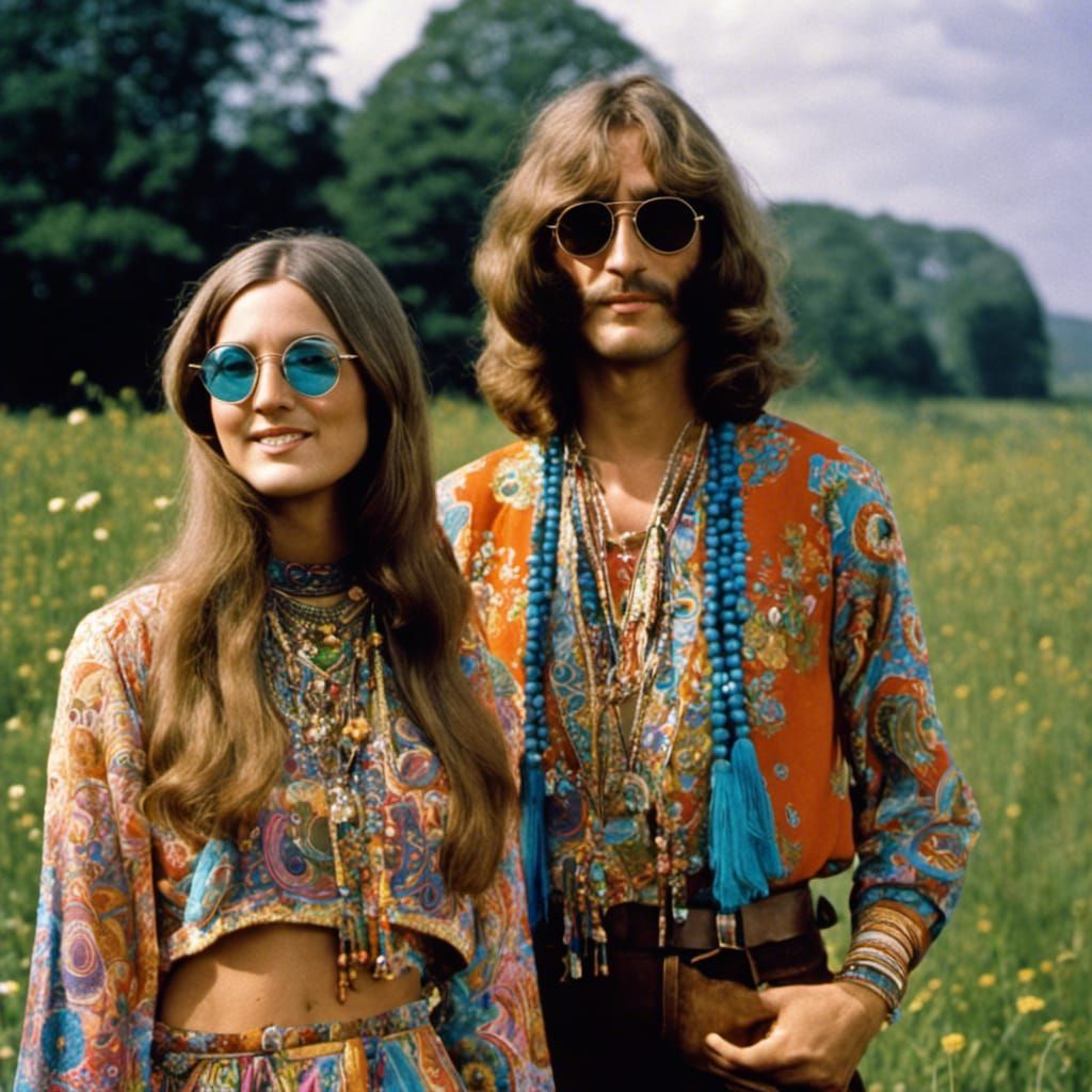 Smiling Hippie Couple in 1960s Documentary Style