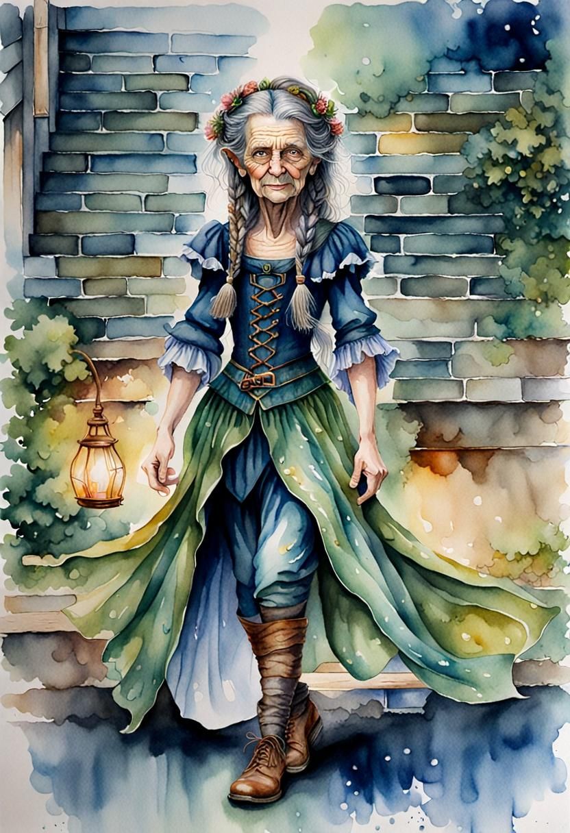 Whimsical Watercolour Portrait of a Fantasy Witch