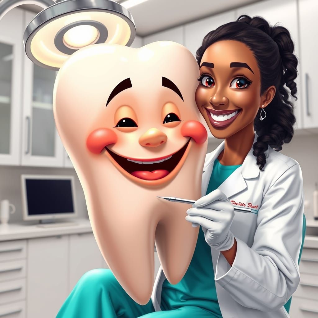 Cheerful Molar Tooth Smiles in a Modern Dentist's Office