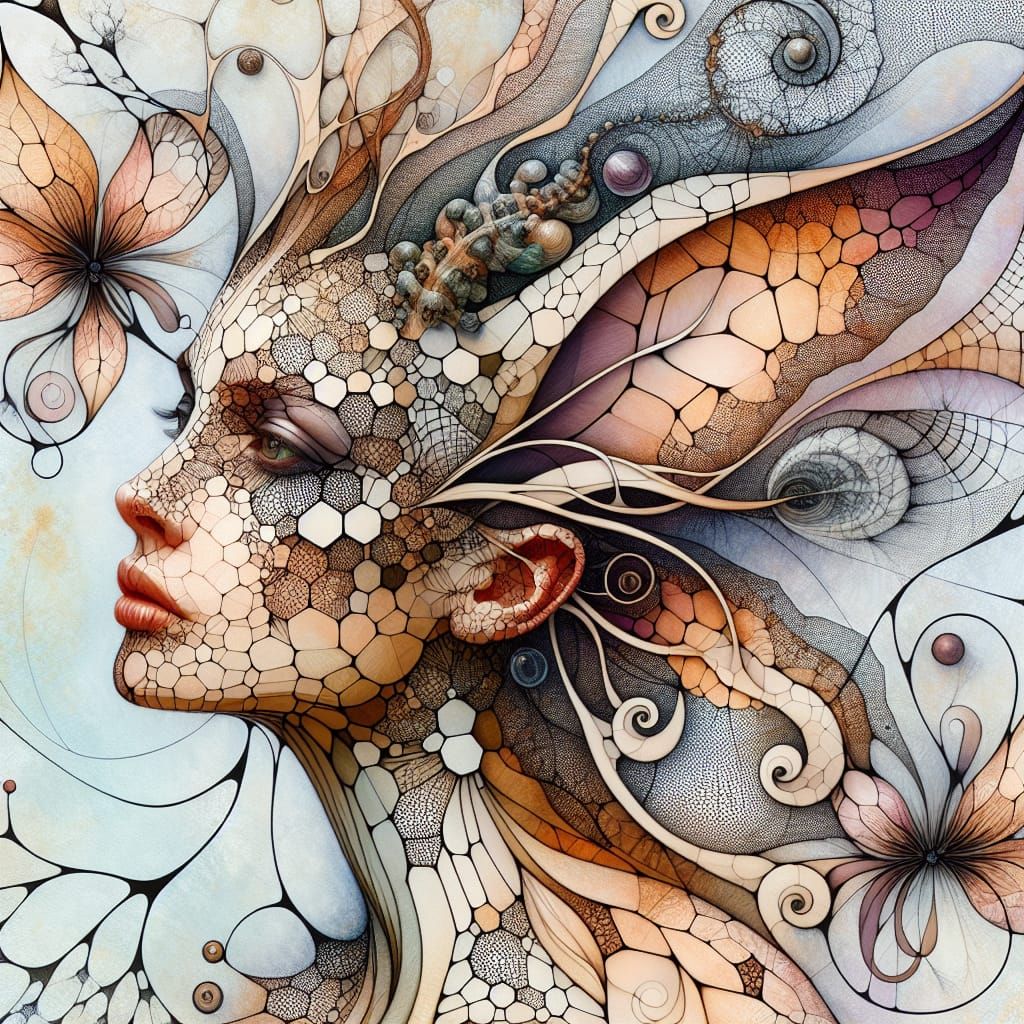 Ethereal Bat Goddess Portrait with Fractal Details