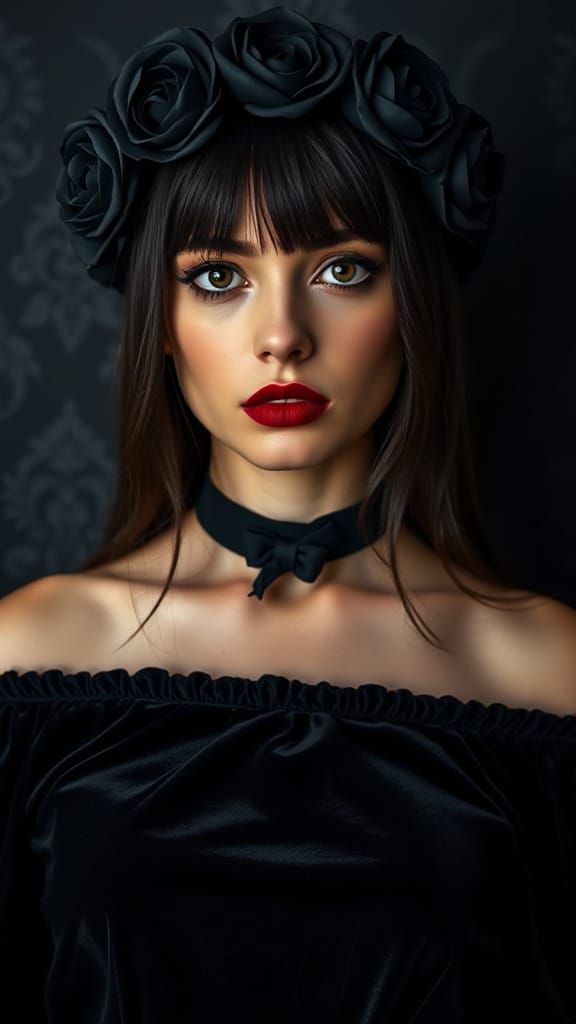 Ethereal Gothic Beauty in Dark Velvet Attire