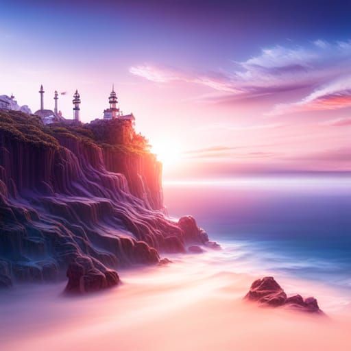 Aesthetic Ocean Under Bright Blue Sky: Detailed Matte Painti...