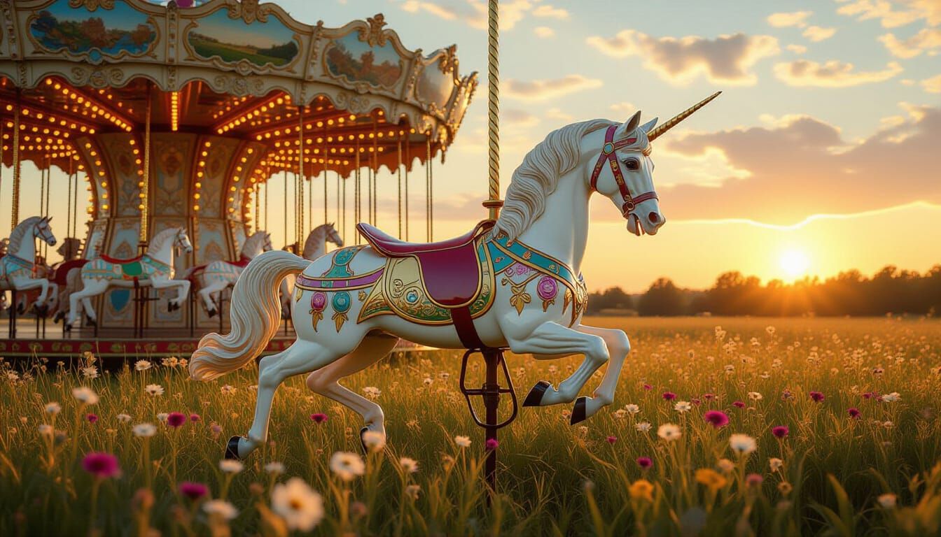 Antique Carousel Horse Baroque Oil Painting