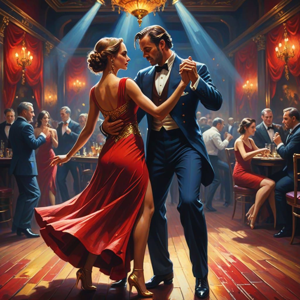 Tango Dancers in Dramatic Triadic Colors