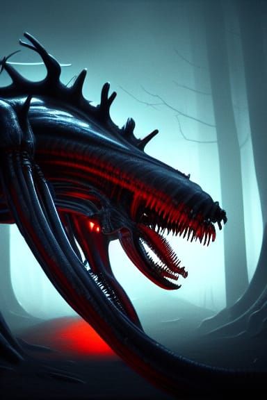 Scary Xenomorph Monster in Dark Fantasy Art