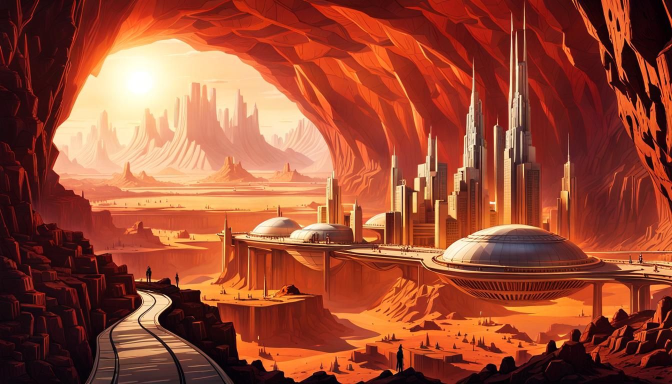 Futuristic Martian City in Underground Cavern