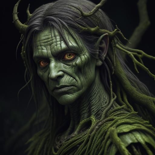 Eerie Dark Fantasy Portrait of Ancient Chloromancer