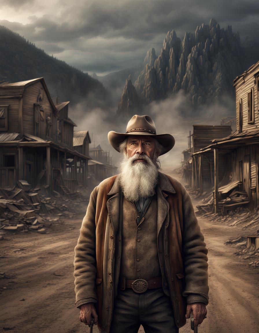 Old Cowboy in Abandoned Town: Book Cover Art