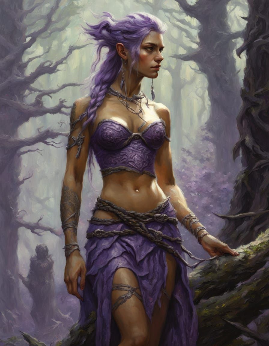 Muscular Night Elf in Enchanted Forest, Detailed Oil Paintin...