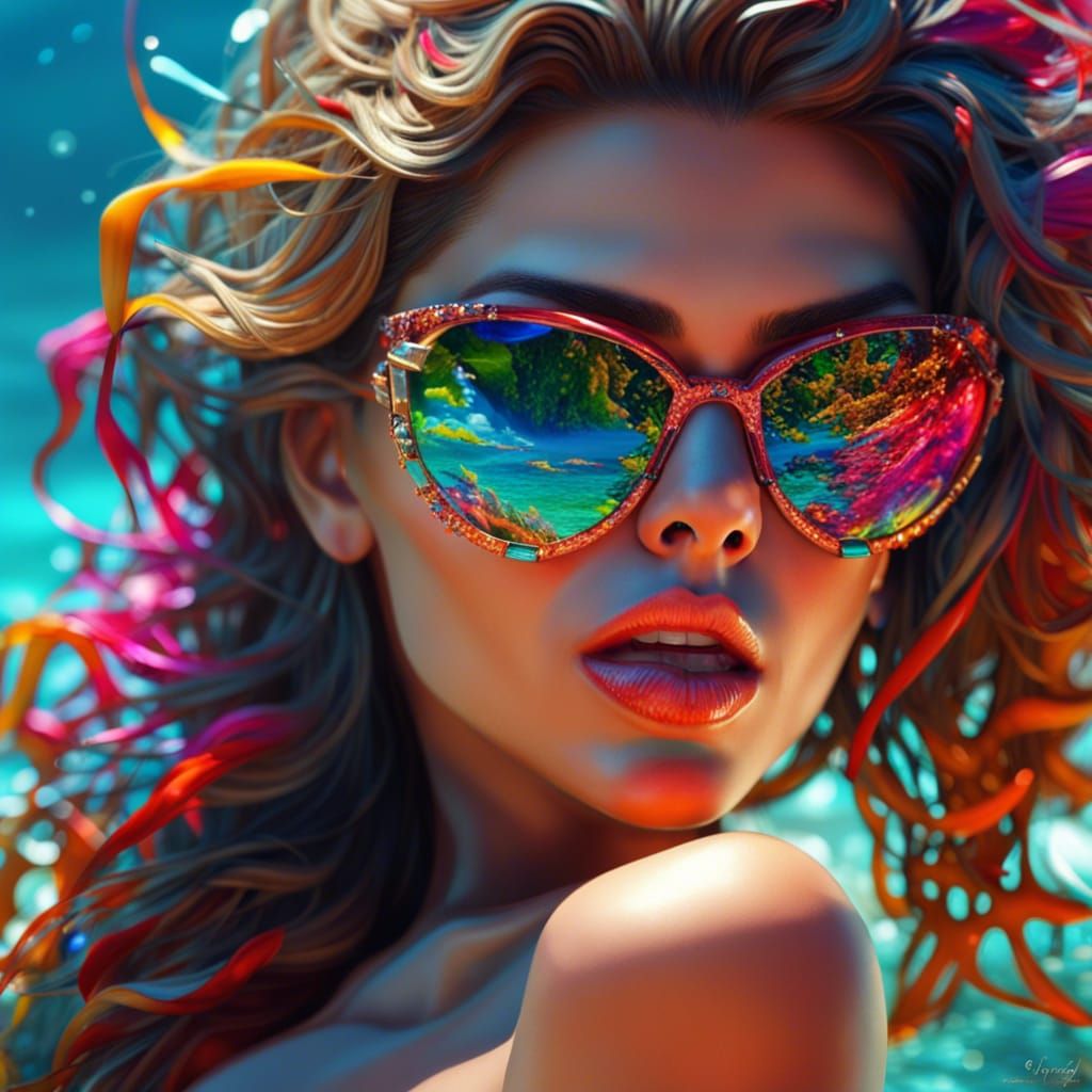 Colorful Bikini Beauty on Sunny Beach in 3D