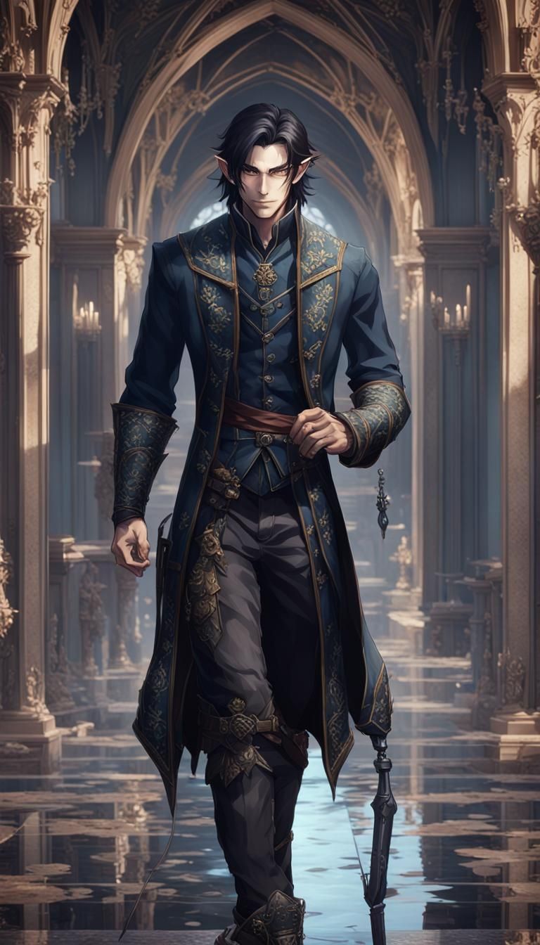 Elf Rogue in Victorian Manor: 3D Anime Art