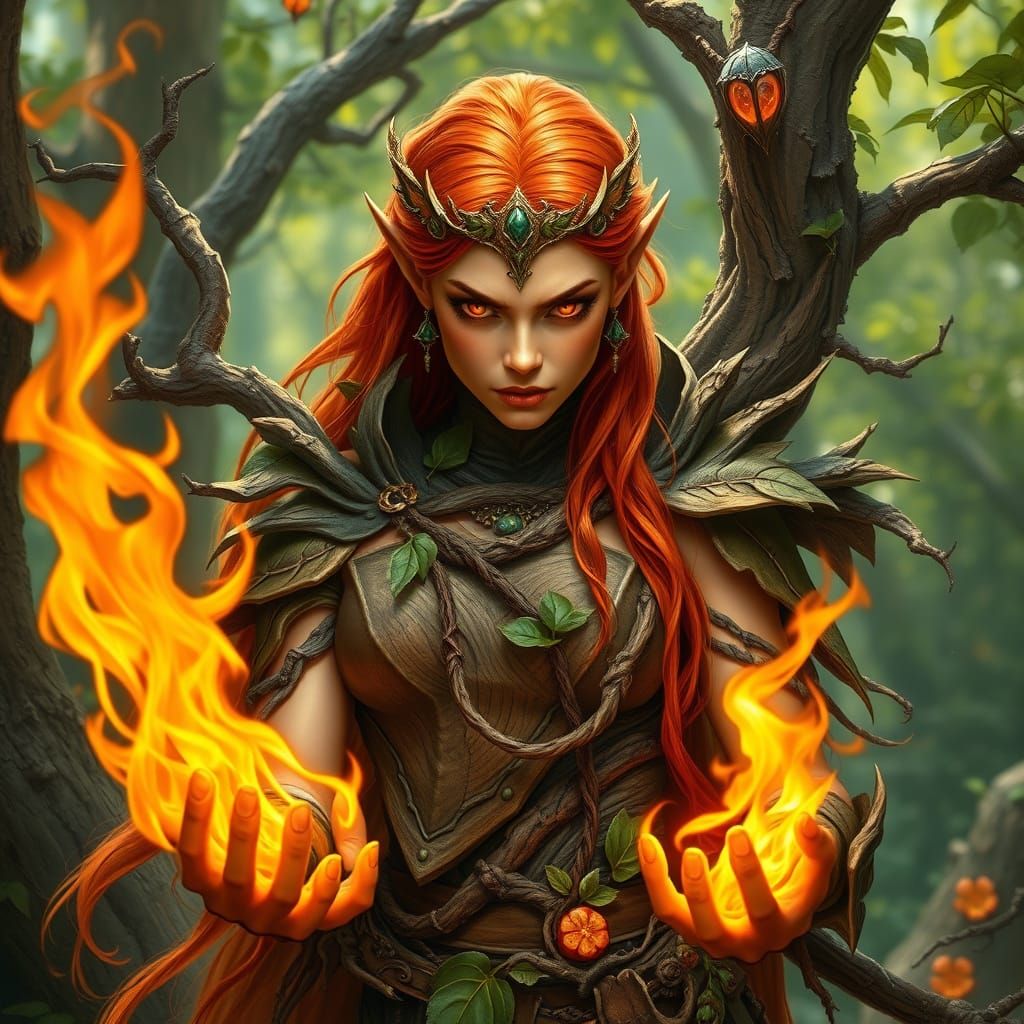 Fierce Elven Druidess in Cyberpunk Woodland Armor