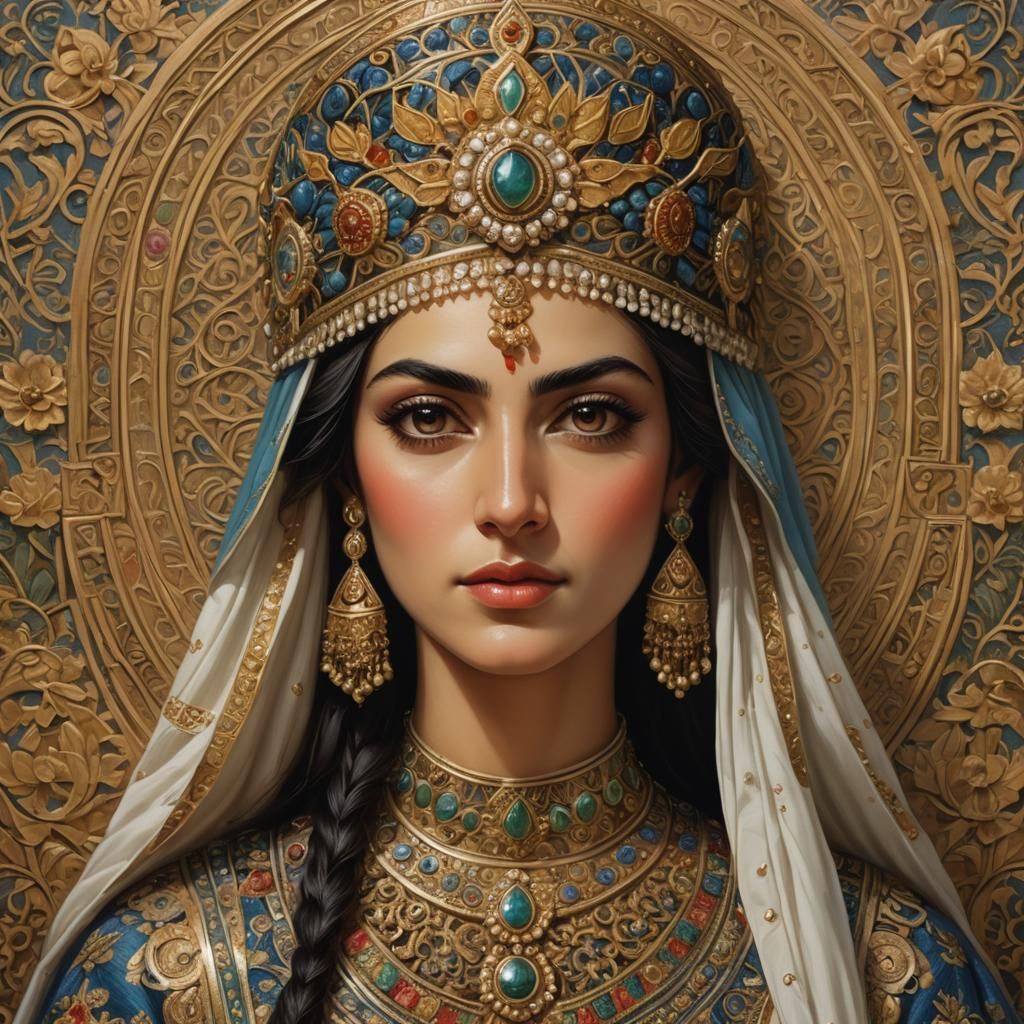 Queen of Persia Portrait in Ancient Miniature Style