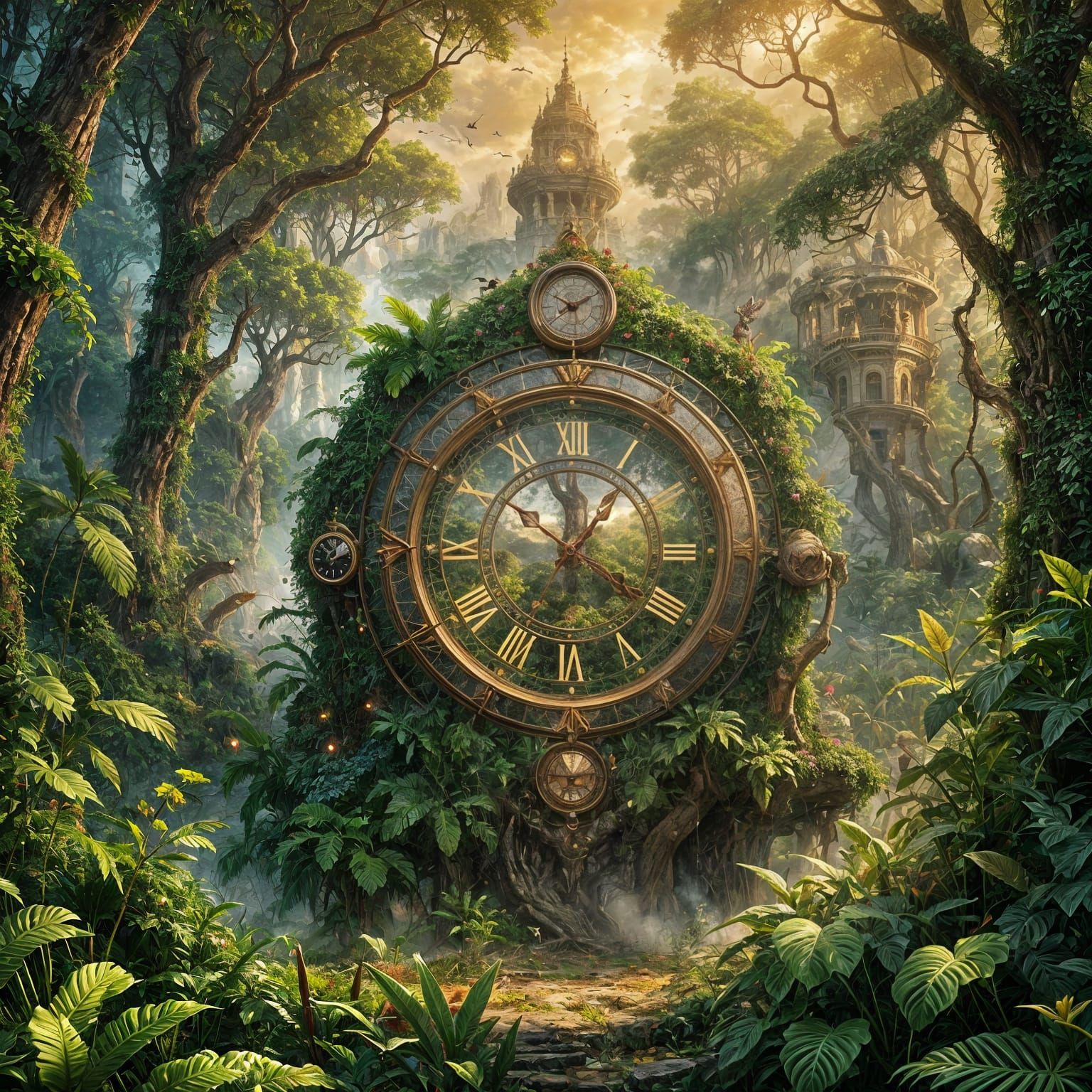 Clock Smashing Jungle: A Hyperdetailed Fantasy Scene