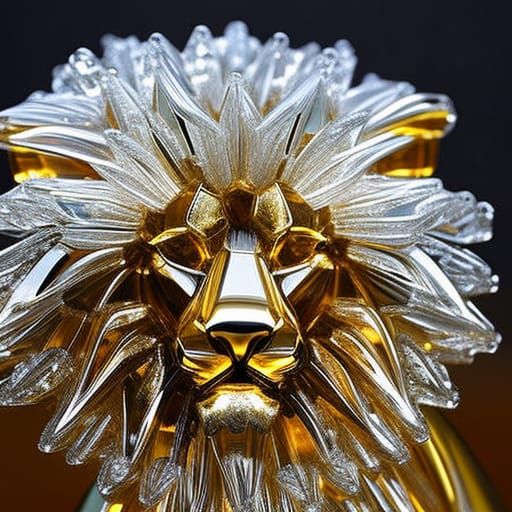 Crystal Lion Sculpture in Murano Glass Style
