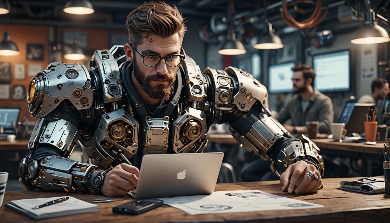 Futuristic RoboCop Working at Precinct in Sci-Fi Style