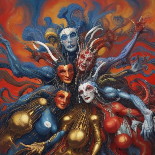 Cosmic Characters Dancing: An Oil Painting