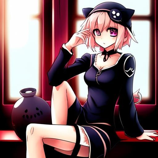 Pastel Goth Cat Girl in Anime Style