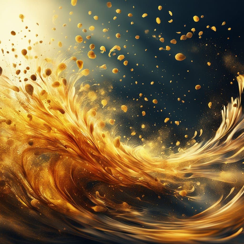 Surreal Golden Dust Swirling in the Wind as Oil Painting