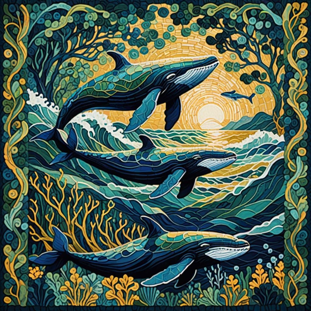 Whale Tapestry Art in Fauvist Style
