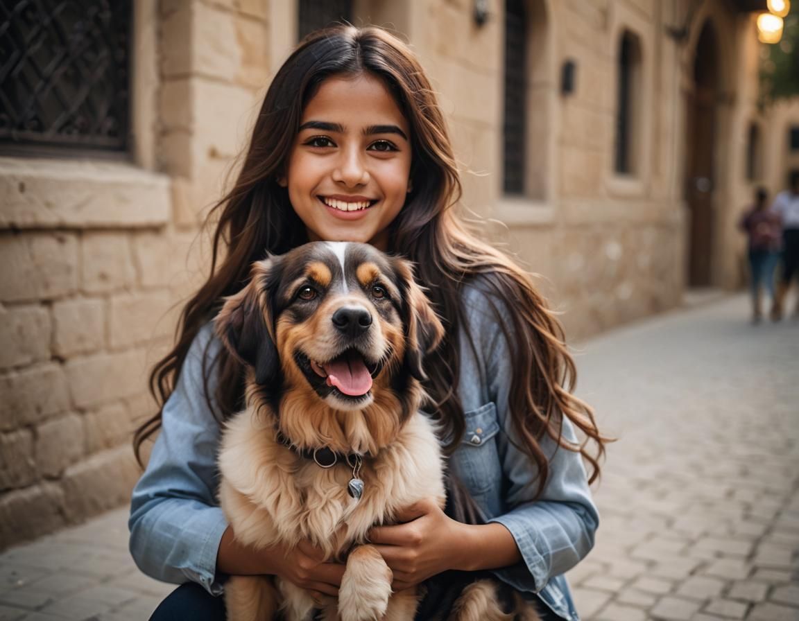 Arabic Girl with Dog Portrait, Professional Photography