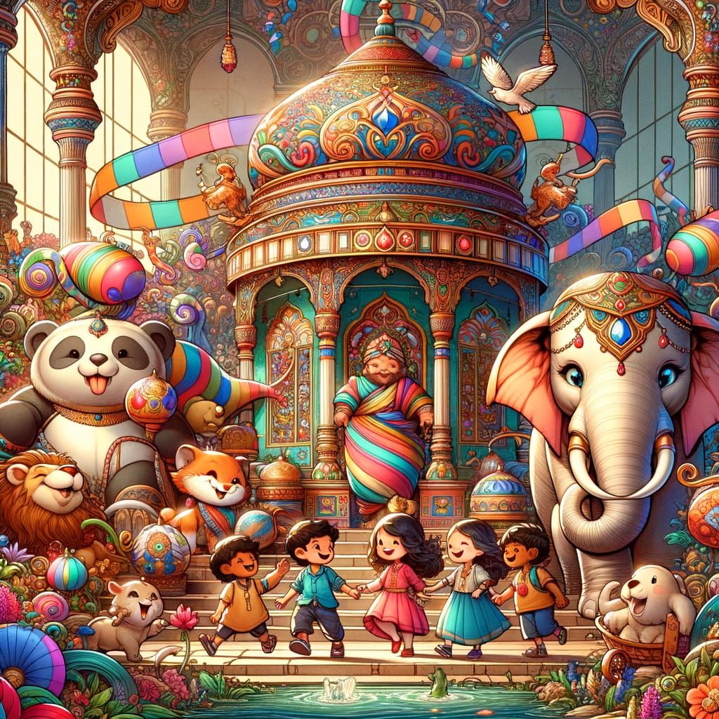 Vibrant Children's Cartoon Background with Diverse Kids and ...