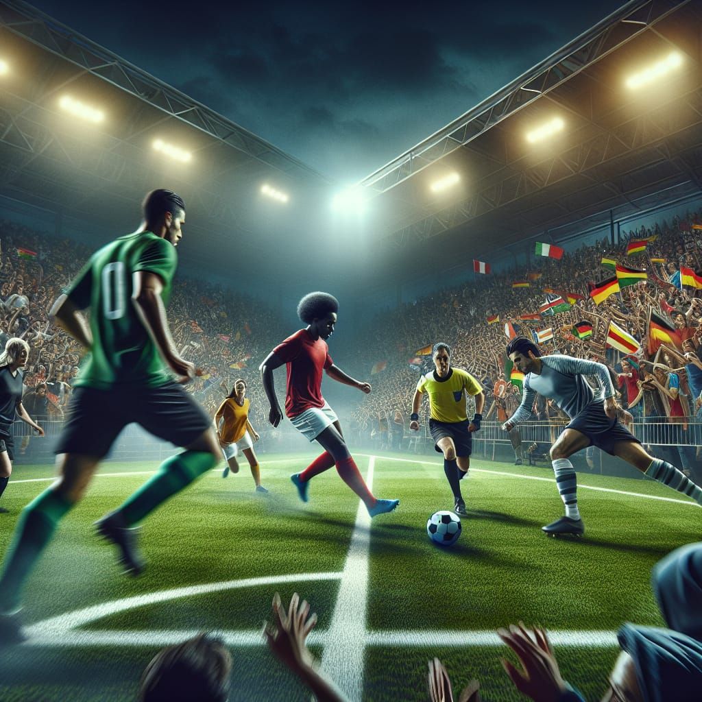 Vibrant Football Match Under Stadium Lights
