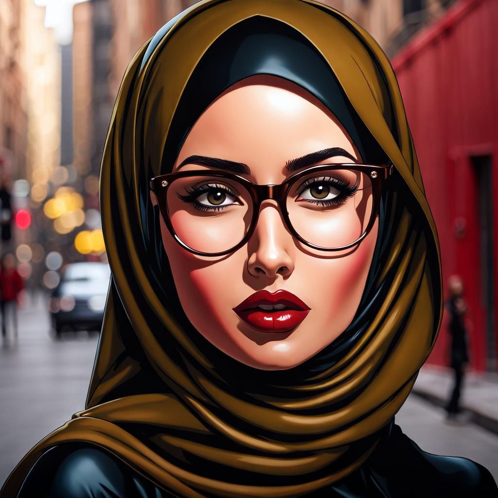 Glamorous Hijabi Secretary in Latex Outfit