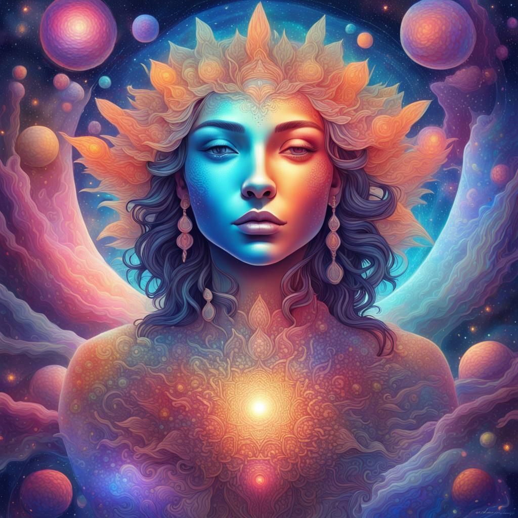 Cosmic Astral Illustration in Pablo Amaringo Style