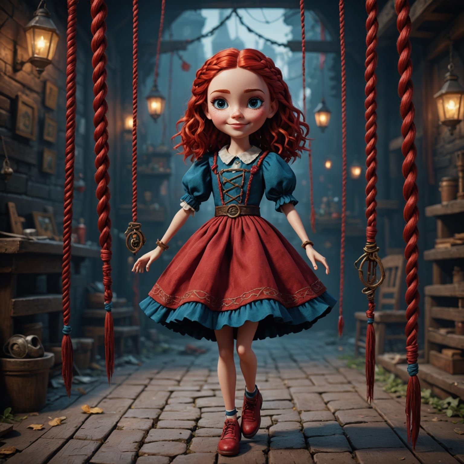 Surreal Teenage Marionette in Red Dress, Fantasy Concept Art