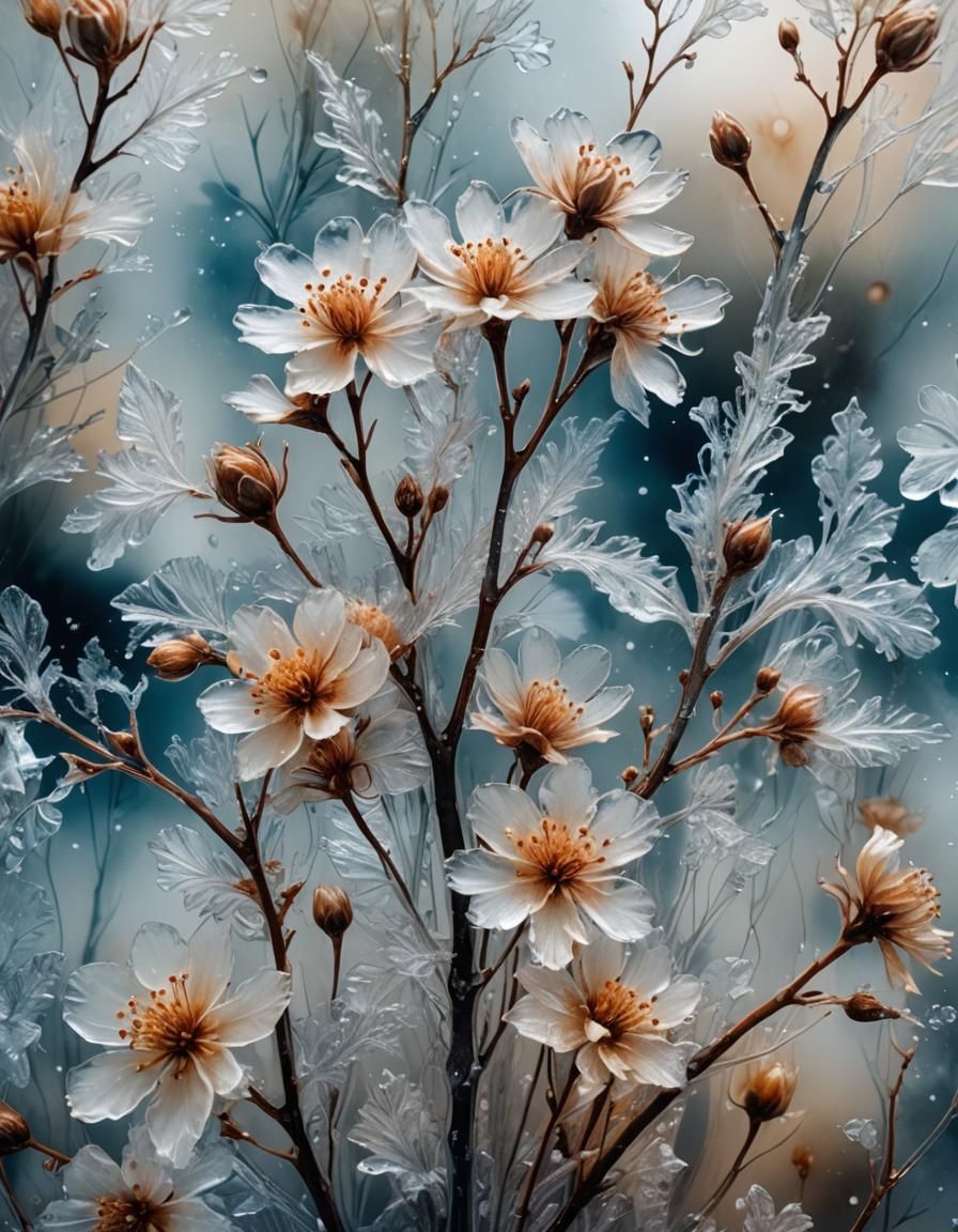 Dramatic Ice Flowers in Double Exposure Photo