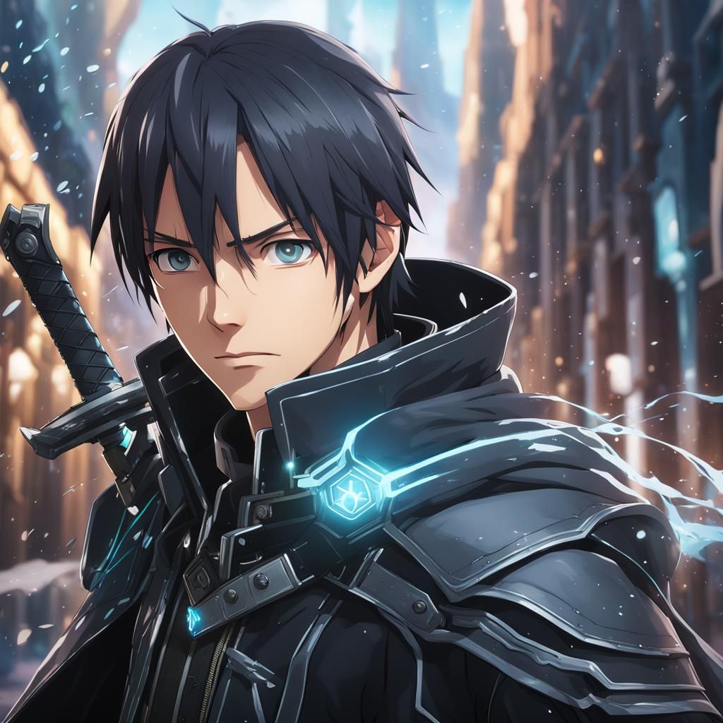 Kirito Portrait in Hyperdetailed Art Nouveau Style