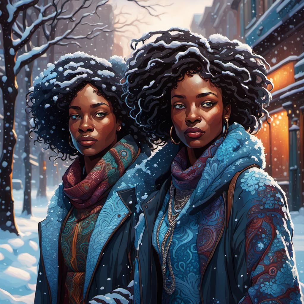Winter Portrait of Sisters in Art Nouveau Style