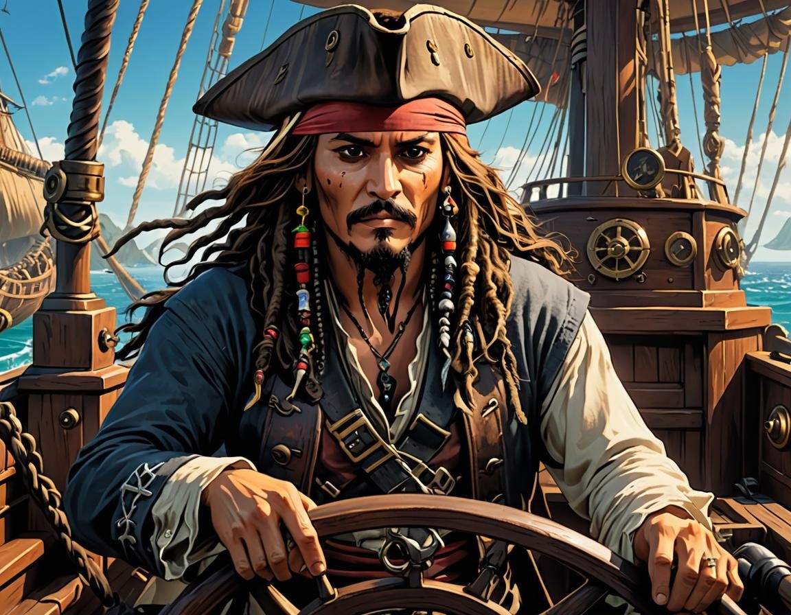 Jack Sparrow at the Helm: Anime Cel-Shaded Art