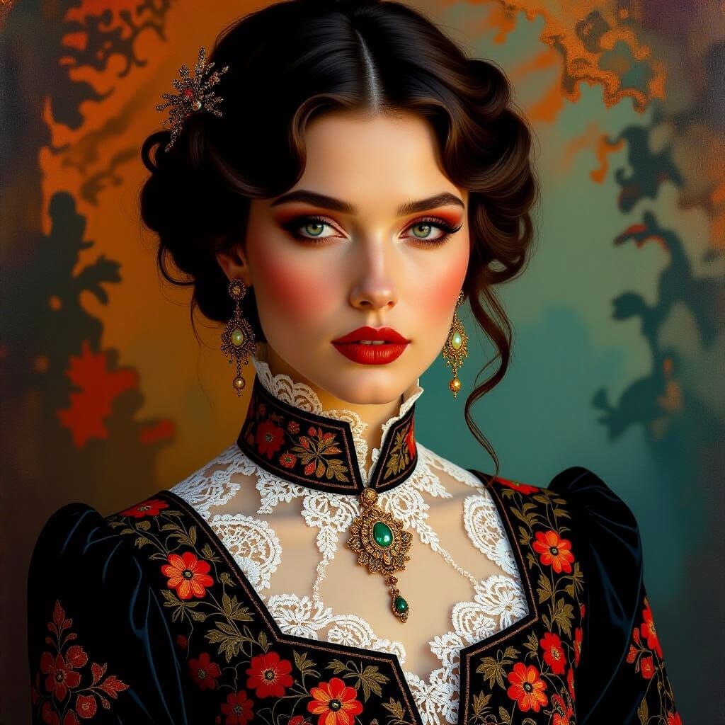 Ornate Portrait in Hyperrealistic Oil Painting Style