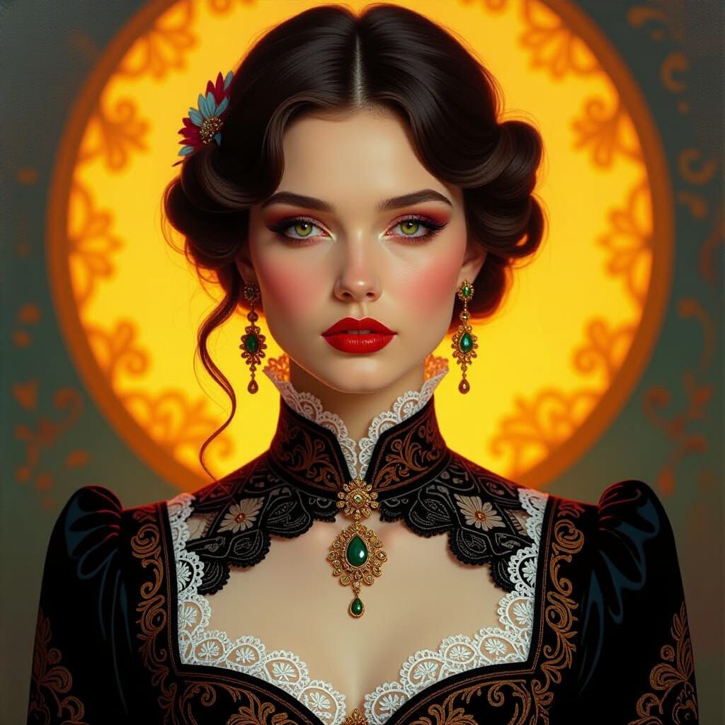 Ornate Portrait in Hyper-Realistic Oil Painting Style
