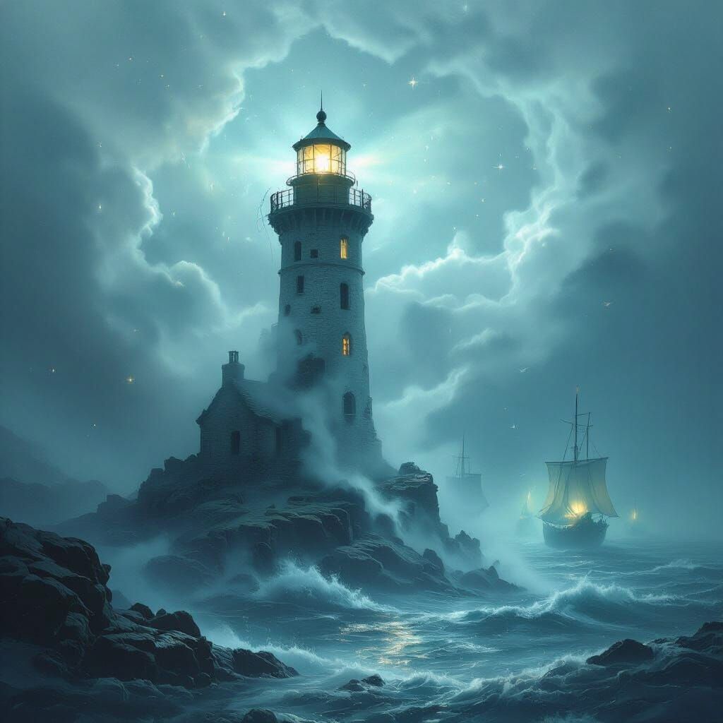 Spectral Lighthouse Keeper Guides Phantom Ships